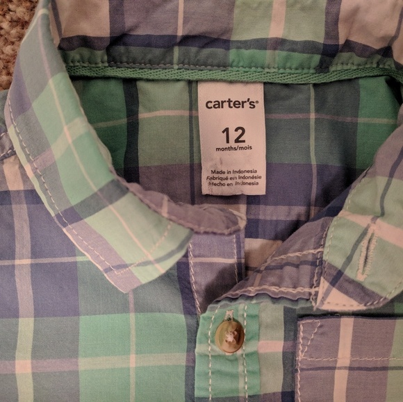 Carter's Plaid Button Up Shirt 12 mo - Picture 3 of 3